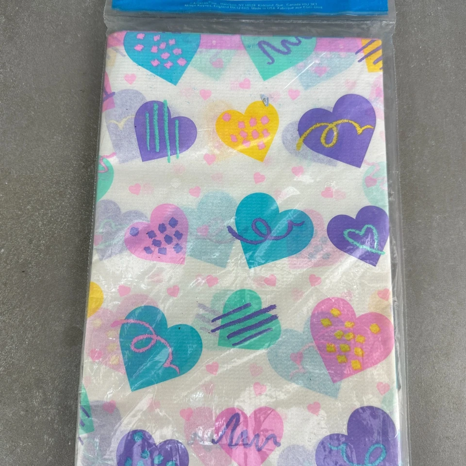 Vintage AMSCAM Paper Tablecloth VALENTINES DAY Heart Pastel NOS Sealed 1980s 90s - Image 3 of 4