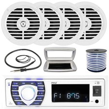 Pyle Single-DIN Bluetooth Marine MP3 Radio W/Cover, 4x 5.25" 100W Max Speakers