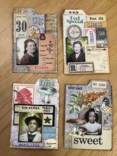 Handmade Grungy Ephemera Double Sided File Cards Set of 4 Junk Journals
