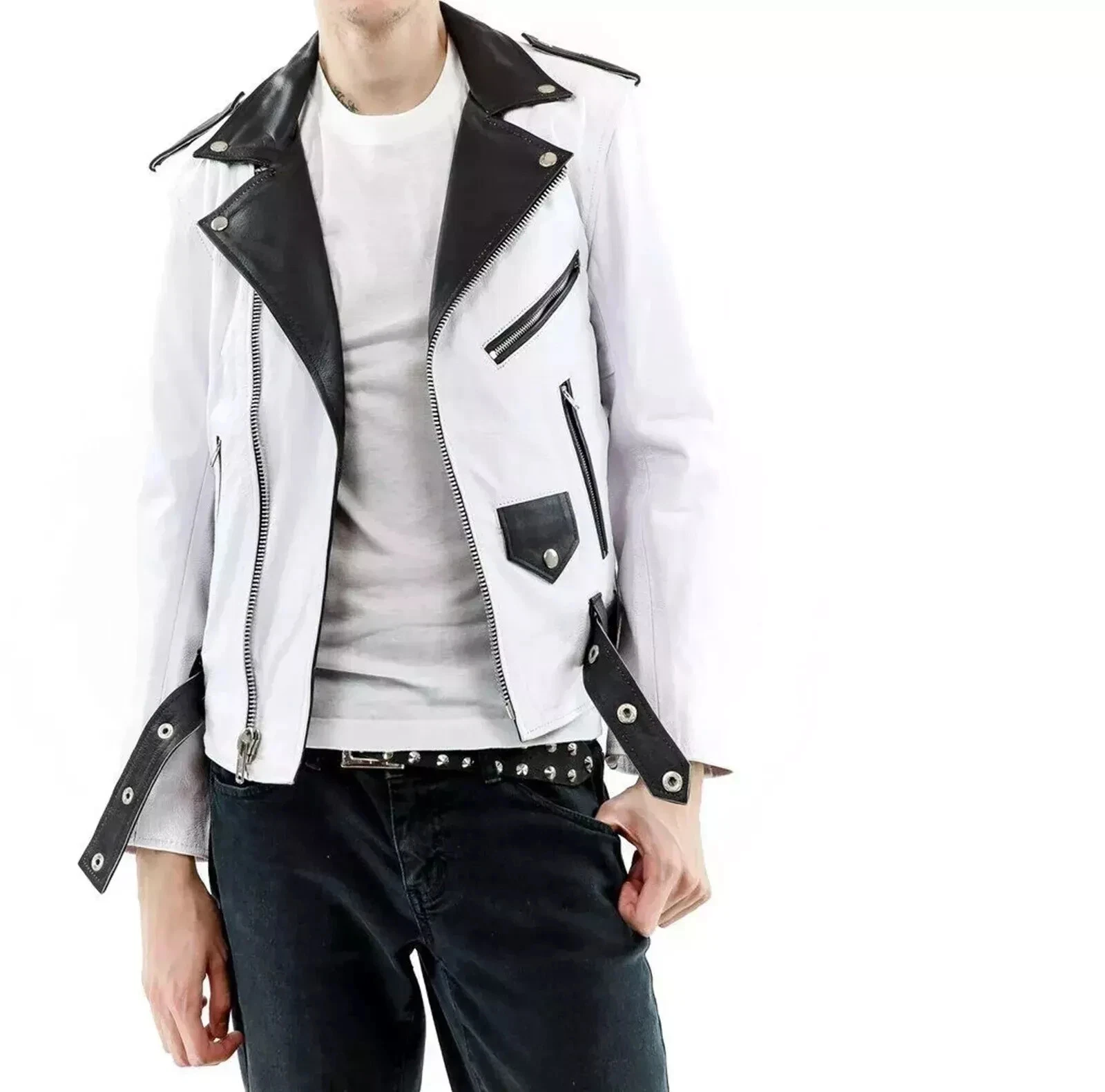 Mens Leather Jacket Real Lambskin Leather Casual Winter Zip up Biker Jacket