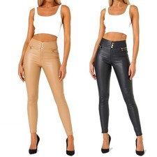 Damen Kunstlederhose Leder-Lok Jeans High Waist hoher Stretch Skinny Röhrenjeans