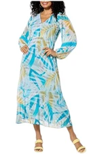 Antthony Women's Printed Mesh Bishop-Sleeve Patio Dress Palm Multi