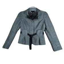 Carlisle Blazer Womens 4 Teal Blue Herringbone Wool Blend Feminine Chic Career