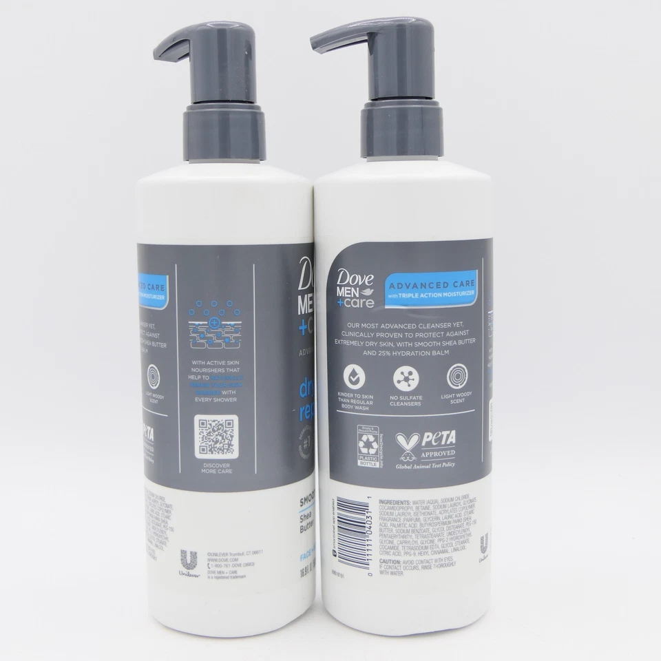 Dove Men + Cuidado Reparación en Seco Suave Manteca de Karité Facial + Limpiador Corporal Paquete de 2 16.9oz Foto 2 de 2