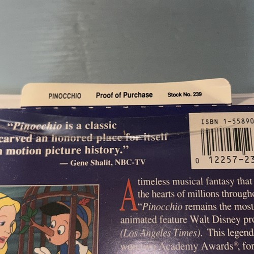 Pinocchio VHS, 1993, “Walt Disney’s Masterpiece.” Tested. Works. Excellent Cond - Imagen 10 de 24