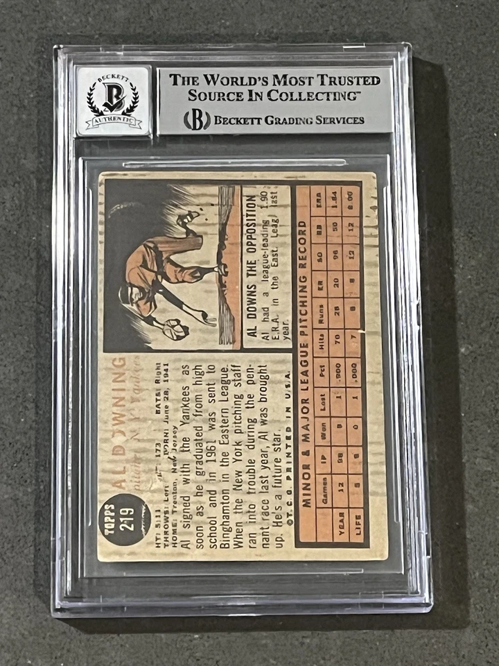 AL DOWNING 1962 TOPPS ROOKIE SIGNED AUTOGRAPHED CARD BAS AUTHENTIC GEM MINT 10 - Изображение 2 из 2