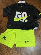 Nike 3BRAND Boys Dri-FIT Black T-Shirt Yellow Shorts Set Size S M