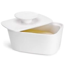 Extra Large Butter Dish with Lid, 6.2" Porcelain Butter Keeper Container - Pe...