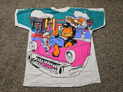 Vintage Garfield 90s All Over Print Freeze shirt sz L rock n roll greaser