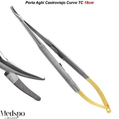 MEDSPO® Chirurgico Pinza Porta Aghi Micro Castroviejo Curvo TC 18cm Sutura Oftalmica CE