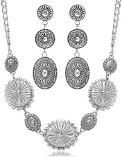 2 Pcs Concho Western Necklace Earrings Jewelry Set for Women Vintage Cowgirl Dan
