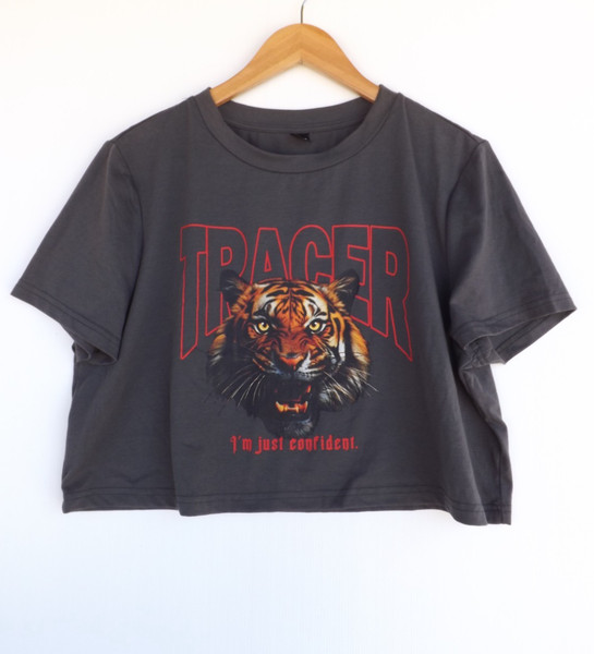 Shein Top XL Womens Cropped Grey T Shirt Tee Tiger Short Sleeve