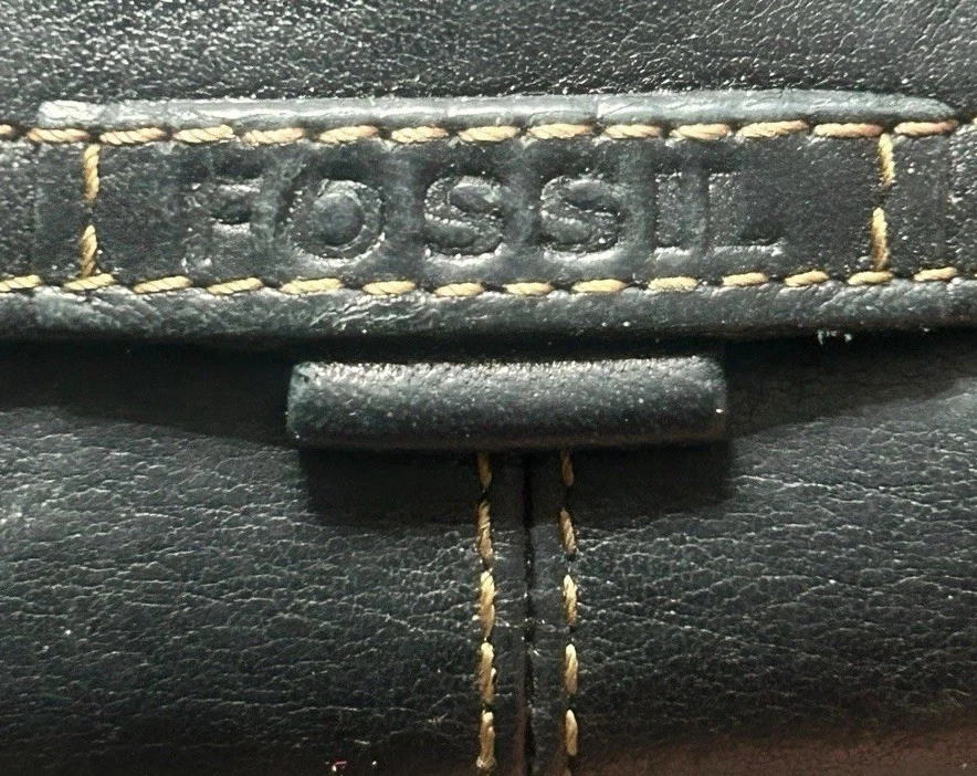 Cartera plegable de cuero negro fósil estuche para tarjetas extraíble cremallera puntada de bolsillo para monedas Foto 2 de 4