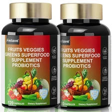2pcs 70 Fruits and Veggies Whole Food Supplement w/ Probiotics for Gut 240 Count