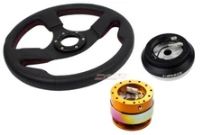 NRG 320mm 1.5" Deep Race Leather Steering Wheel Red St 130H Hub 2.0 RGMC Release