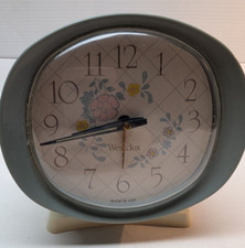 Vintage Retro WESTCLOX Wind-Up Alarm Clock Floral Design Blue Trim Made in USA