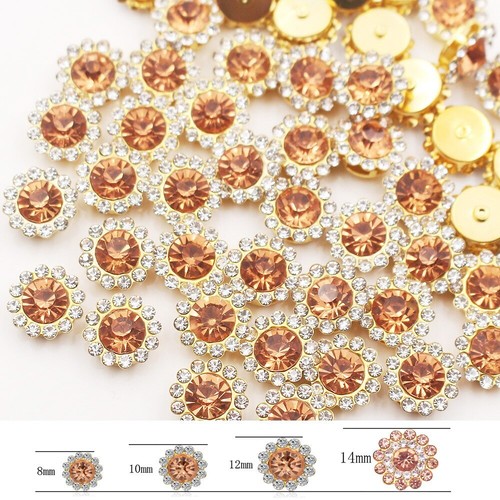 8-12mm Sew on Crystal Glass Rhinestones Applique Gold Flower Claw Base for Dress - Picture 39 of 42