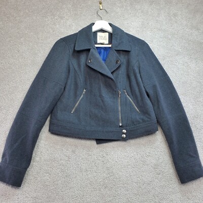 Thread & Supply Cropped Jacket Womens Large Gray Wool Blend Snaps  Zip Moto Y2K