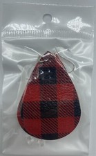 New Plaid Teardrop Dangle Faux Leather Earrings Red/Black
