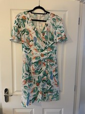 Copper Rose EW White Green Floral Short V Neck Cross Over wrap Dress Large