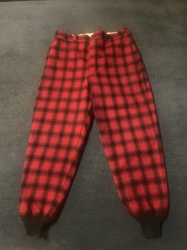 Mens VTG Woolrich Wool Red Plaid Hunting Pants Size 35/34 - Picture 2 of 4