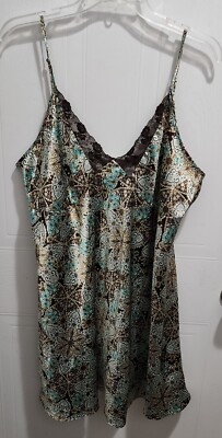 Adonna Woman Sleeveless V Neck Nightgown Dress Blue/Brown Pattern Plus Size 1X