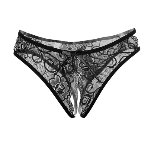 Women Girl Sexy Floral Lace Thong G String Underwear Open Butt Panties Black - Picture 5 of 12