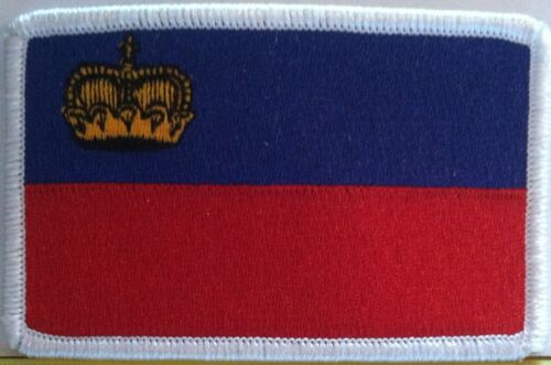 Liechtenstein Flag Embroidered Iron-On Patch Emblem White Border - Picture 1 of 1