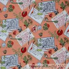 BonEful Fabric FQ Cotton Quilt Orange Green Vegetable Red Tomato Gourmet Kitchen