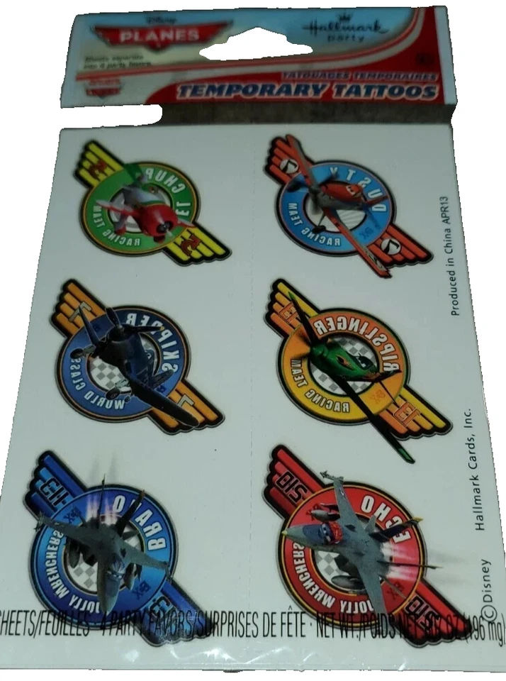 Disney Aviones Película Niños Polvorientos Fiesta de Cumpleaños Favor Tatuajes Temporales Raro Difícil de Encontrar Foto 3 de 3