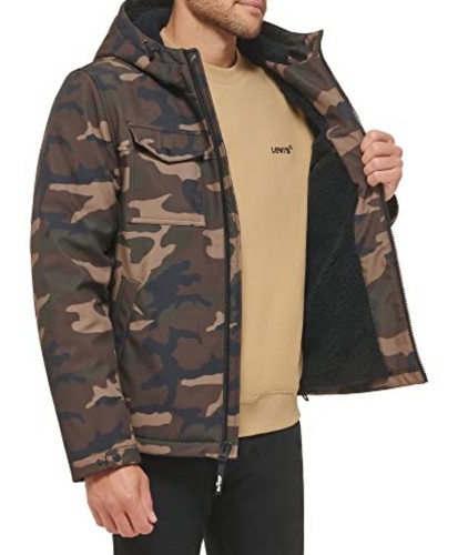 Levi's Men's Large Camo Soft Shell Two Pocket Sherpa Lined Hooded Trucker Jacket - Picture 3 of 11