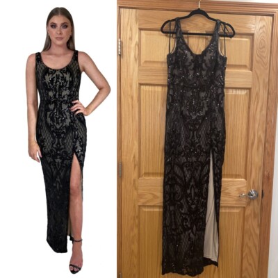 bariano black sequin dress Bariano Sequin Strappy Gown Navy – Hire For A Night