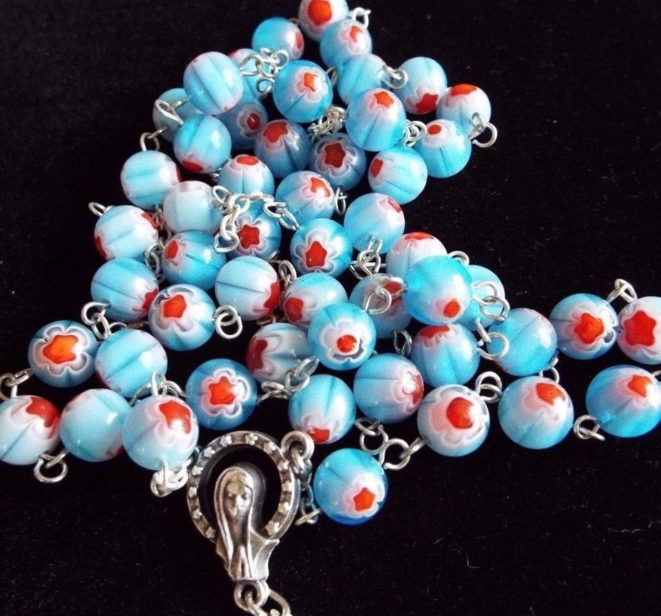 Rosario o collar soplado de cristal de Murano real, de Italia - 8 mm azul claro Foto 2 de 4