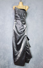 Vtg Betsy Adam Maxi Dress 6 Gray Metallic Gown 90s Y2K Ruched Train Prom Party