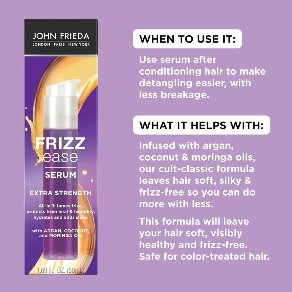 Suero capilar John Frieda anti frizz 1,69 oz (paquete de 2) extra fuerte con aceite de argán Foto 3 de 4