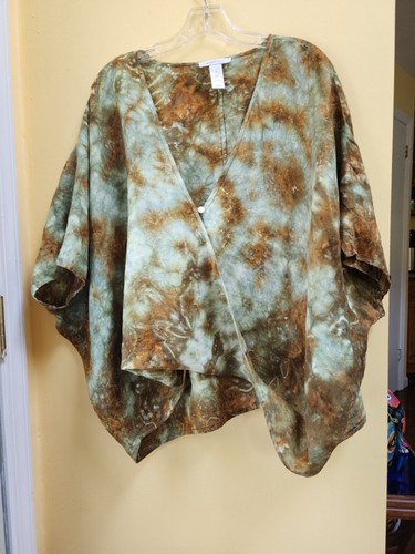 One Size Seafoam Brown Loose Boho Wrap Ice Dyed Tie Dye Top handmade by seller - Picture 2 of 11