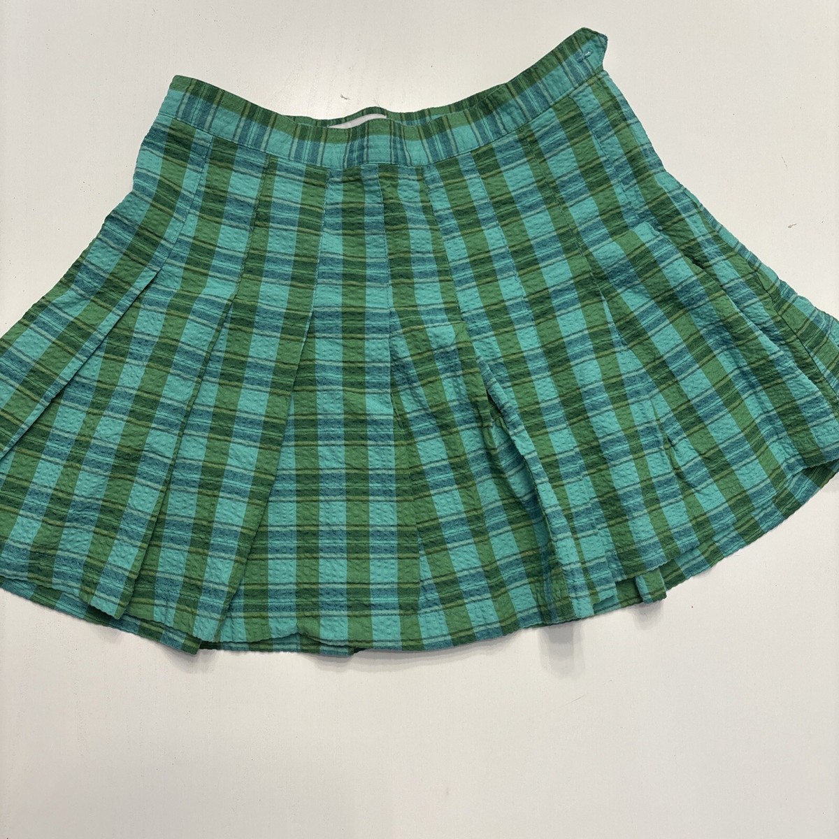 urban outfitters skirt Green Blue Plaid Pleated Medium Side Zip And Button