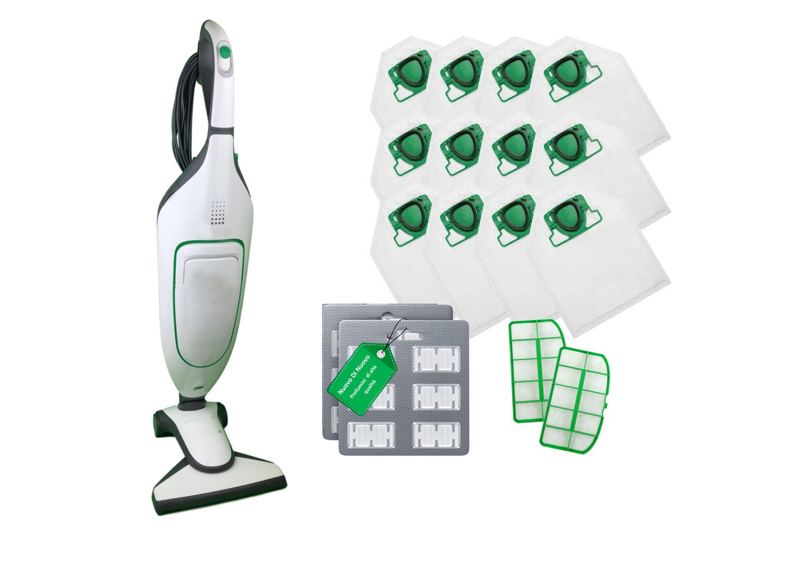 Kit 12 Sacchetti compatibili per Folletto VK200 MCS002B , 12 Profumi MCS009A, 2