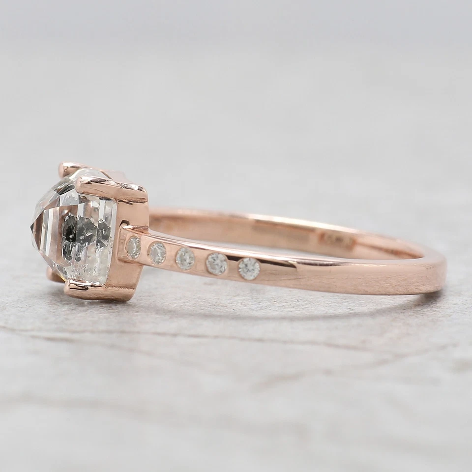 2.08 Ct Radiant Salt And Pepper Diamond Ring 14K Rose Gold Engagement Gift Ring - Image 3 of 4