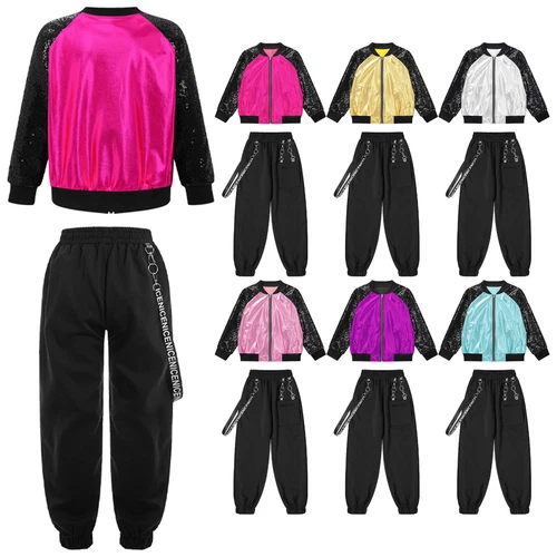 Kids Girls Outfits 2 Pieces Jacket With Sweatpants Cargo Hip Hop Skateboarding