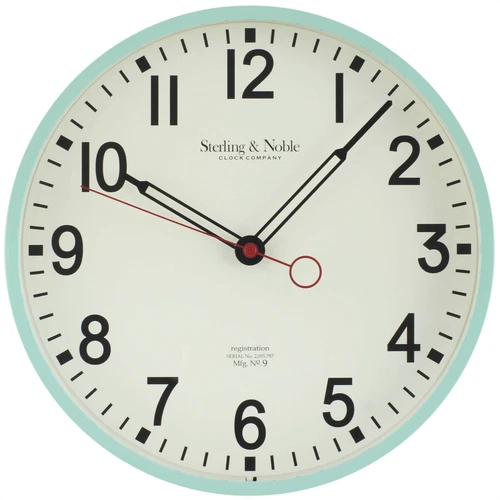 Sterling & Noble Clock Company 12" Retro Round Wall Clock, Glossy Mint - NEW