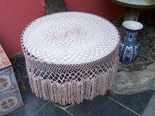 Nappe Ronde Ancienne Crochet Dentelle Filet Ecru XFUX 07