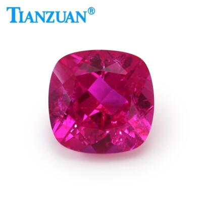 Cushion Shape Synthetic Ruby Rose Pink Color Loose Gemstone with Inclusions