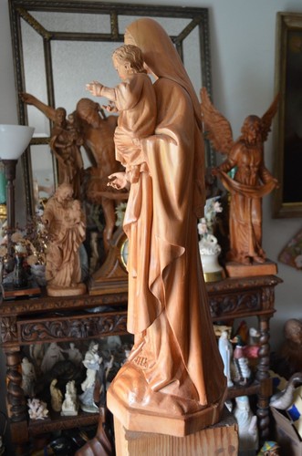 Virgin Mary and child Hand Carved Wood sculpture statue Religious - Picture 9 of 12