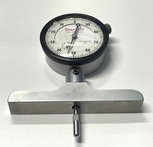 Starrett 644-441 Dial Depth Gage with Mitutoyo 4" Base, 0-1" Range, .001" - Picture 2 of 4
