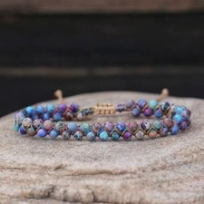 Natural Galaxy Sea Sediment Jasper Dainty Braided Beads Wrap Boho Bracelet