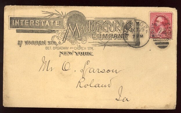1891 US Advertising Cover for Interstate Manufacturing Company Vintage Mail  
