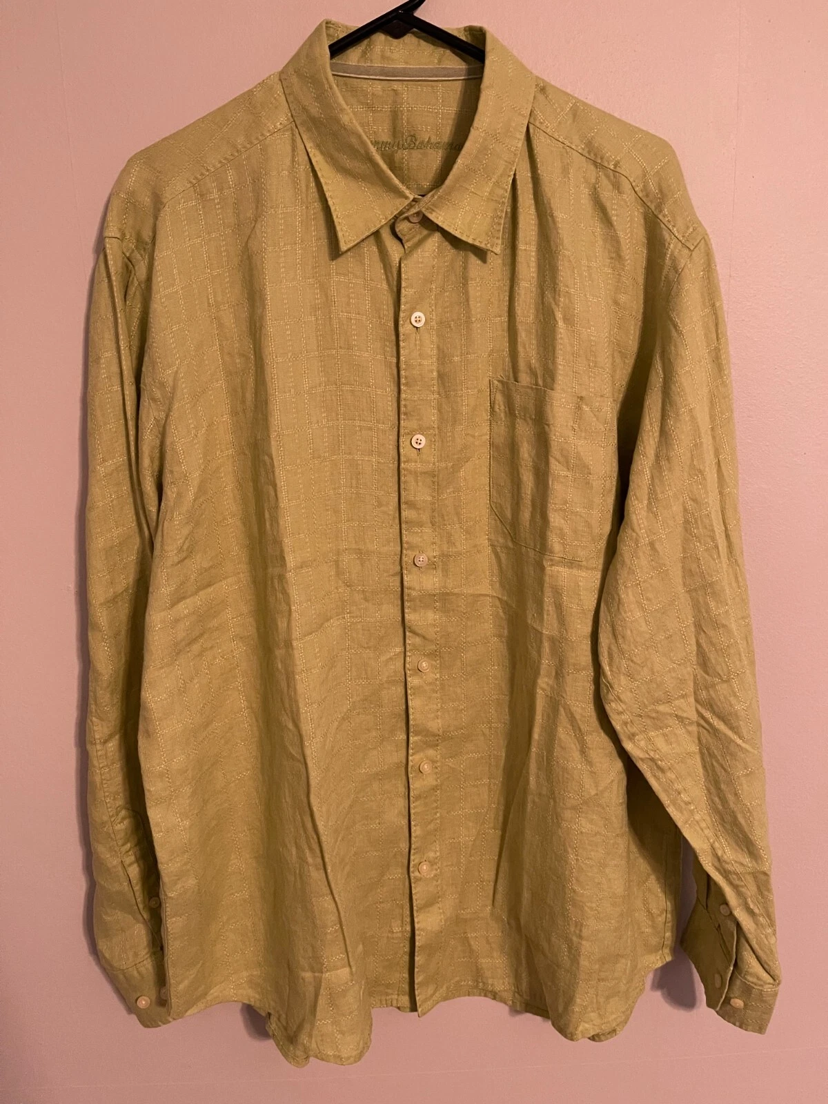 Tommy Bahama Linen Light Green L/S Button Up Casual Shirt - Men's XLarge XL