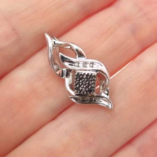 SUN 925 Sterling Silver Real Black & White Diamond Minimalist Slide Pendant