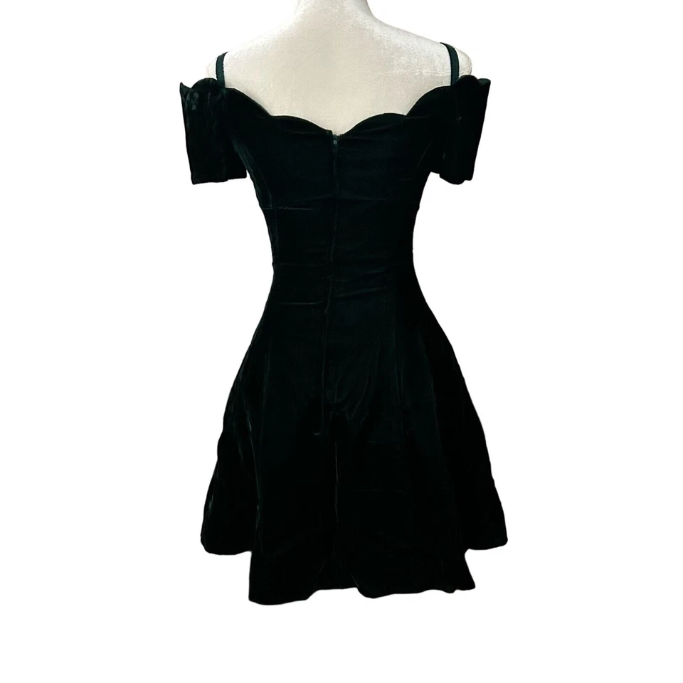 Vestido Roberta Vintage Años 80 Verde Esmeralda Terciopelo Escote Festoneado Talla 5/6 Foto 2 de 4